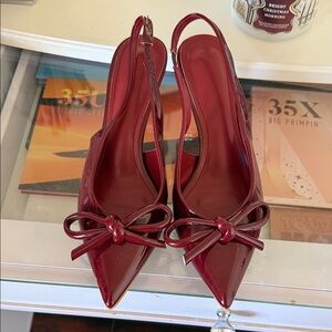 SHEIN Glossy Red Bow Slingback Heels